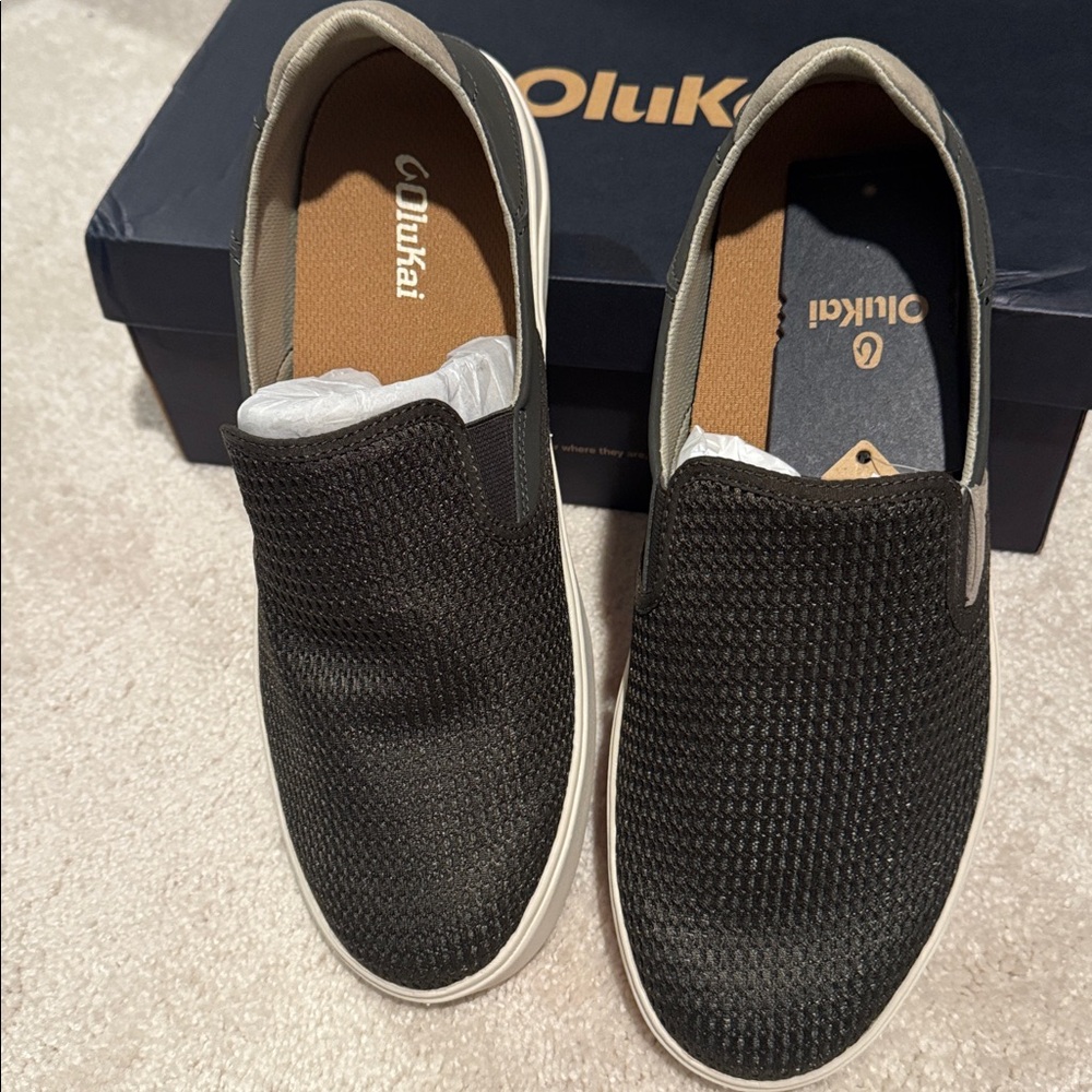 OluKai Black and Gray Slip-On Sneakers